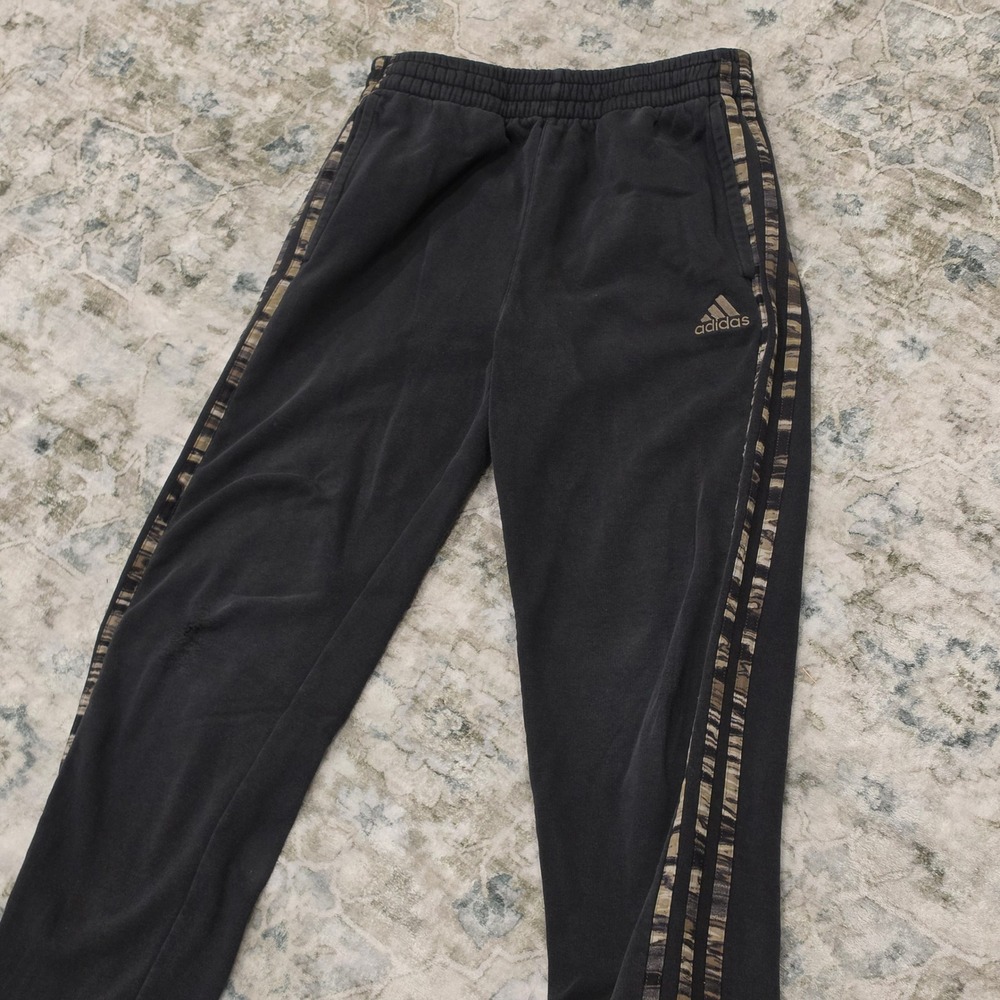 Adidas Boys Black Joggers Camo Stripe Fleece Sweatpants Size L 14/16 Regular Fit